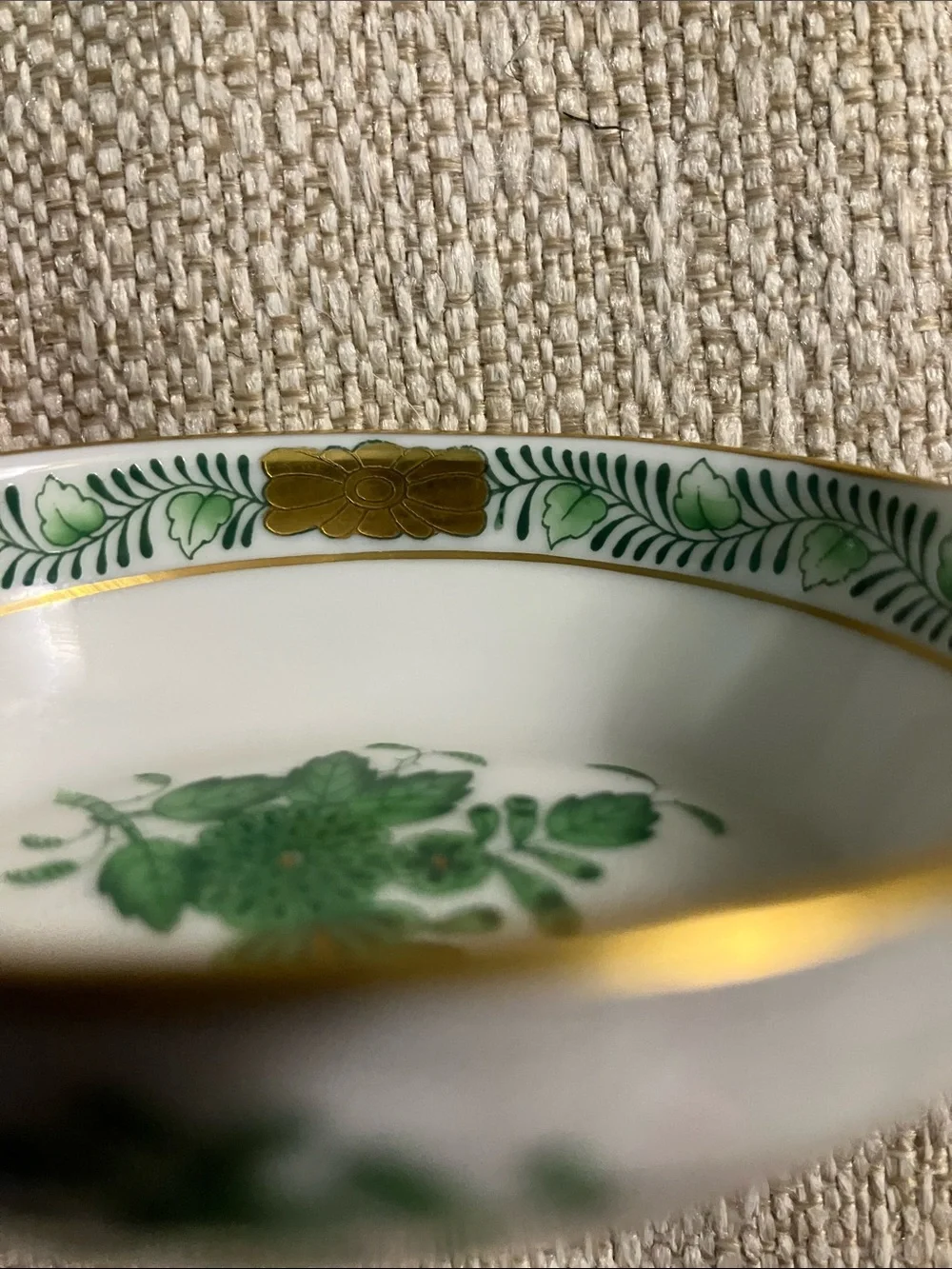 HEREND Hvngary Green Floral Porcelain small trinket tray with Handles